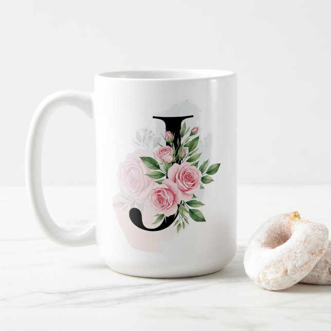 Mug LETTRE Florale J - Pastel Adulte (Avec donut)