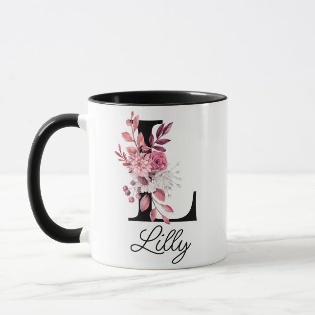 Mug Lettre florale L Monogramme Rose Dusté (Gauche)