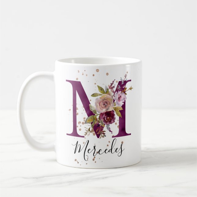 Mug LETTRE Florale M MONO ROUGE BOURG (Gauche)