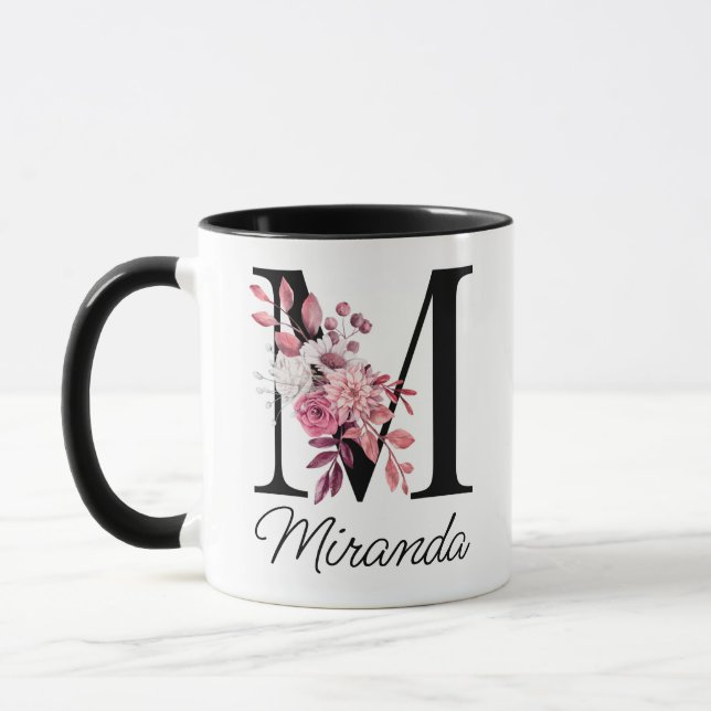 Mug Lettre florale M Monogramme Rose Dusty (Gauche)