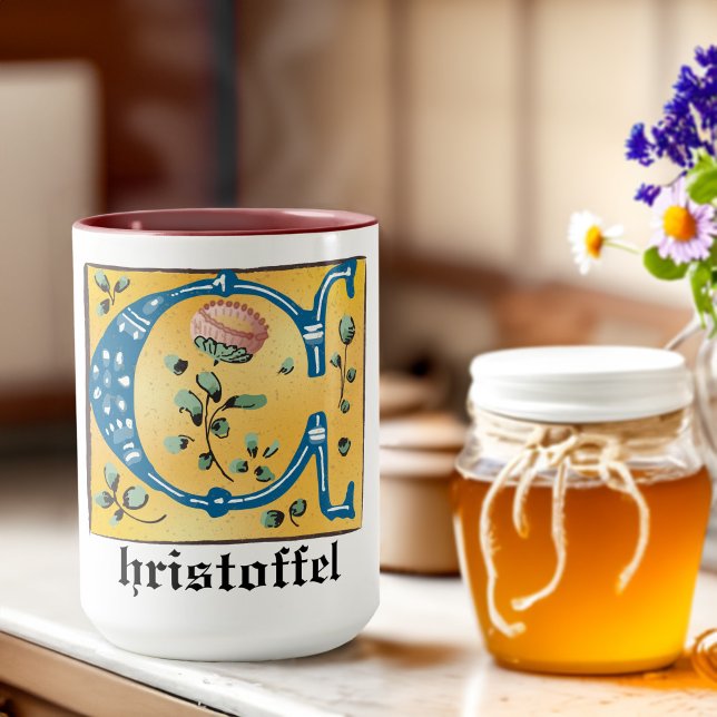 Mug Lettre Florale médiévale illuminée C Monogramme (Créateur téléchargé)