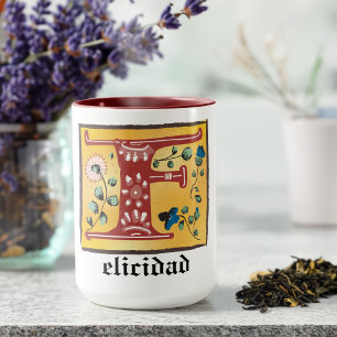 Mug Lettre Florale médiévale illuminée F Monogramme