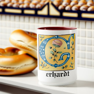 Mug LETTRE Florale Médiévale Illuminée G MONogramme Mu
