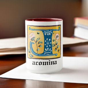 Mug LETTRE Florale Médiévale Illuminée J MOYENNE MOYEN