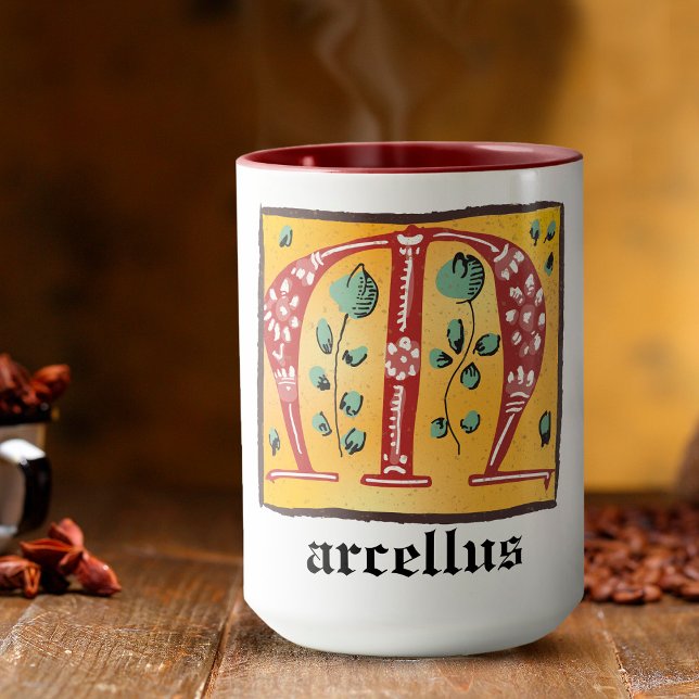 Mug LETTRE Florale Médiévale Illuminée M Monogramme Mu (Créateur téléchargé)