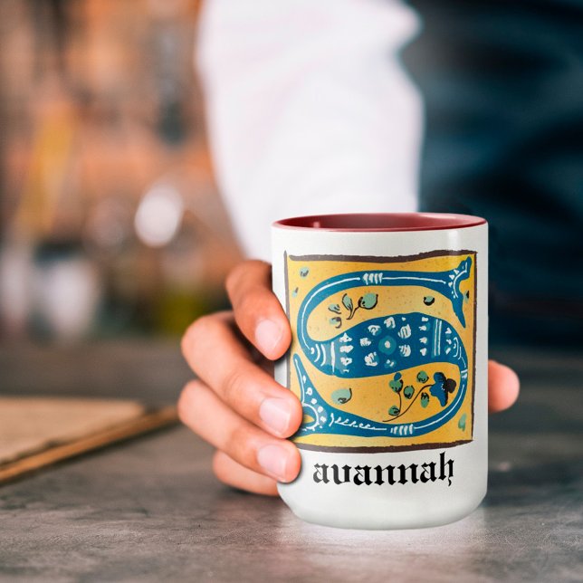 Mug LETTRE Florale Médiévale Illuminée S MONogramme Mu (Créateur téléchargé)