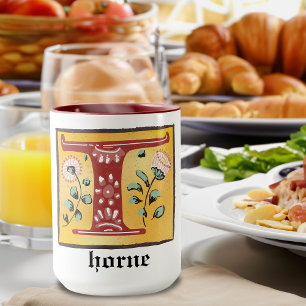 Mug LETTRE Florale Médiévale Illuminée T MONogramme Mu
