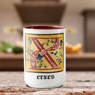 Mug LETTRE Florale Médiévale Illuminée X MONogramme Mu