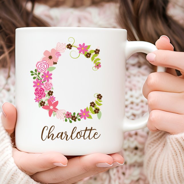 Mug LETTRE Florale MONGRAPHIQUE C PERSONNALISÉE (Personalized Monogram Floral Letter C Coffee Mug)