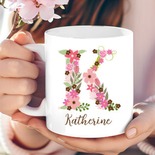 Mug LETTRE Florale MONGRAPHIQUE PERSONNALISÉE K