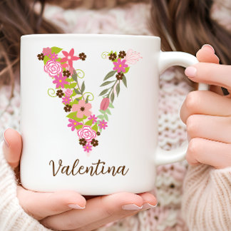 Mug LETTRE Florale MONGRAPHIQUE V PERSONNALISÉE