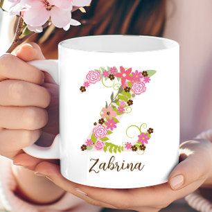 Mug LETTRE Florale MONGRAPHIQUE Z PERSONNALISÉE