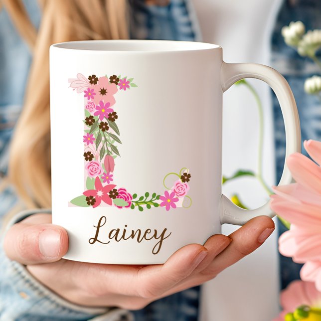 Mug Lettre florale monographique L personnalisée (Personalized Monogram Floral Letter L Coffee Mug)