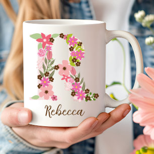 Mug LETTRE Florale MONOGRAPHIQUE PERSONNALISÉE R
