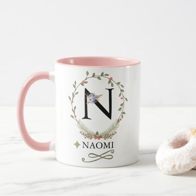MUG LETTRE FLORALE MORTE N MOYEN (Avec donut)