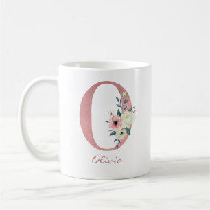 Mug LETTRE Florale O INITIALE - Bouquet rose et ivoire