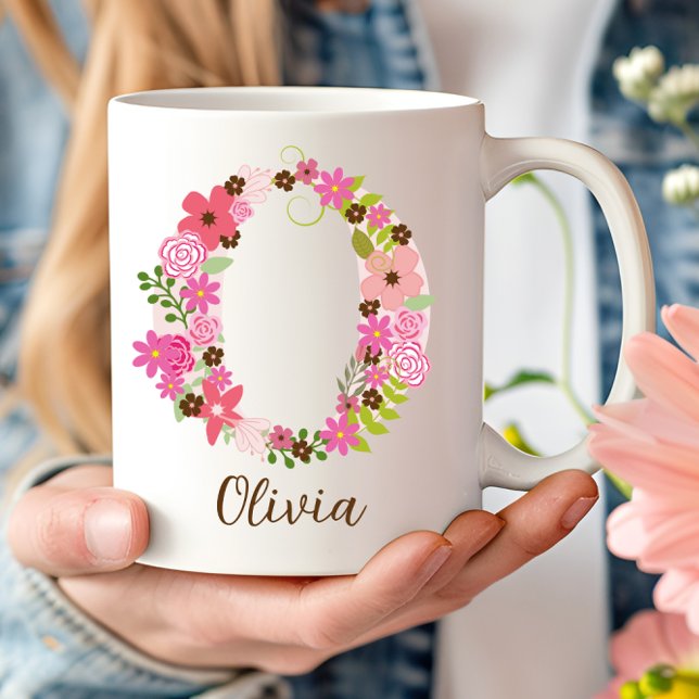 Mug Lettre florale O monogramme personnalisé (Personalized Monogram Floral Letter O Coffee Mug)