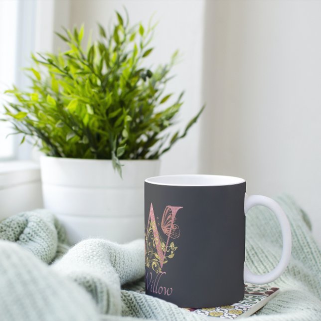 Mug LETTRE Florale Parties scintillant rose W (Créateur téléchargé)