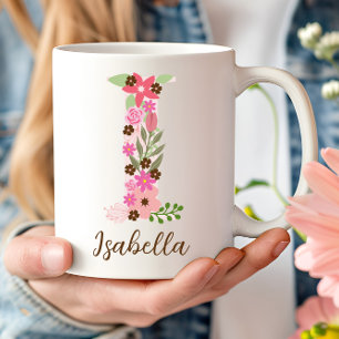 Mug Lettre florale personnalisée I Monogramme Fleur ro