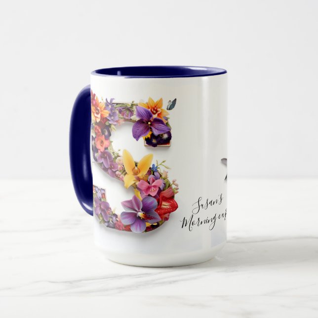 Mug LETTRE Florale personnalisée S (Devant gauche)