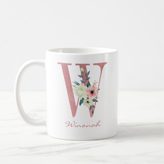 Mug Lettre Florale Rose Initiale W (Gauche)