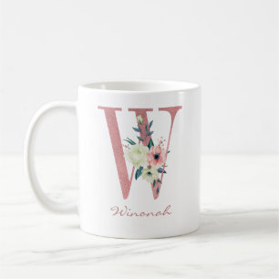 Mug LETTRE Florale rose O INITIAL