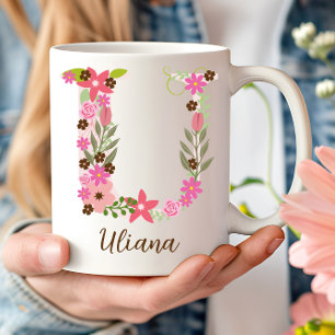 Mug Lettre florale U monogramme personnalisé
