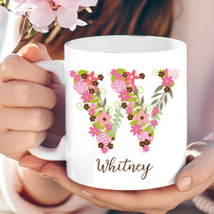 Mug Lettre florale W monogramme personnalisé