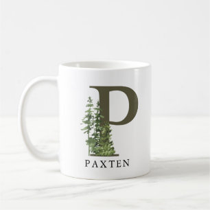 Mug LETTRE FORÊT TÊTE ROUSTIQUE P   Nom du monogramme