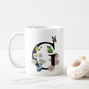 Mug Lettre G Aquarelle Botanique Papillon Monogramme