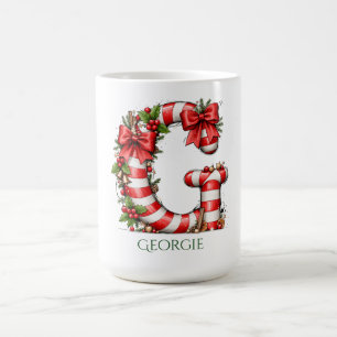 Mug Lettre G de l'alphabet Bonbon Canne 15 oz Noël