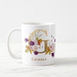 Mug Lettre G - Gold Floral Nom soeur collègue ami coll