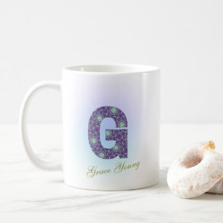 Mug Lettre G monogramme florale modifiable personnalis