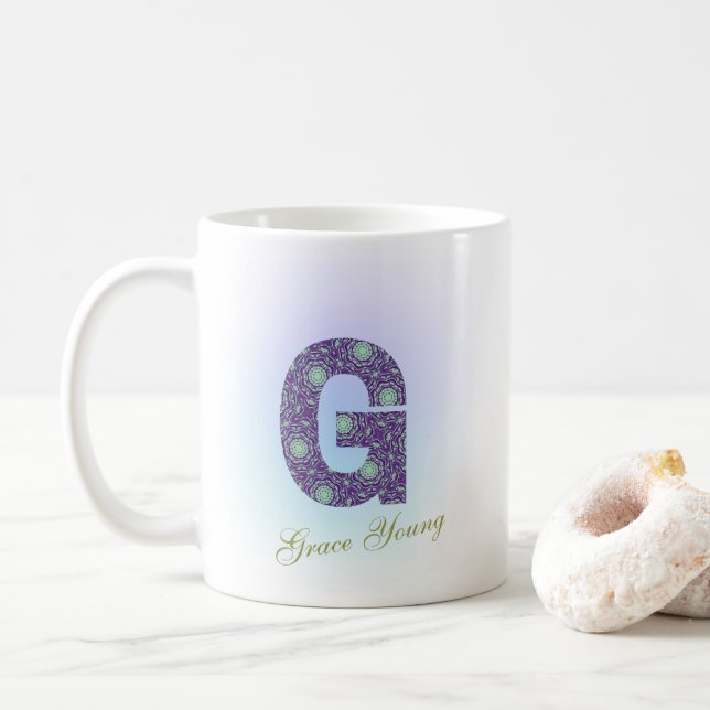 Mug Lettre G monogramme florale modifiable personnalis (Avec donut)
