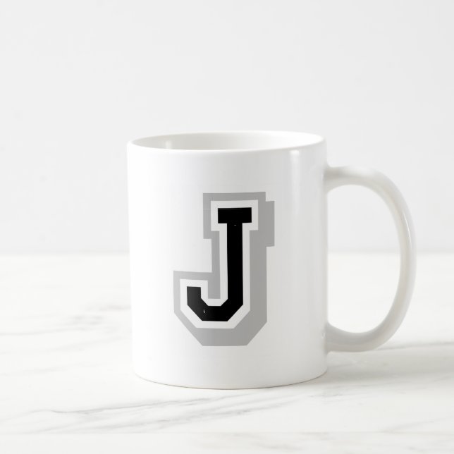 Mug lettre grise noire J (Droite)