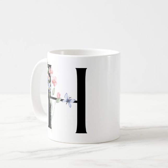 Mug Lettre H avec des fleurs (Devant gauche)
