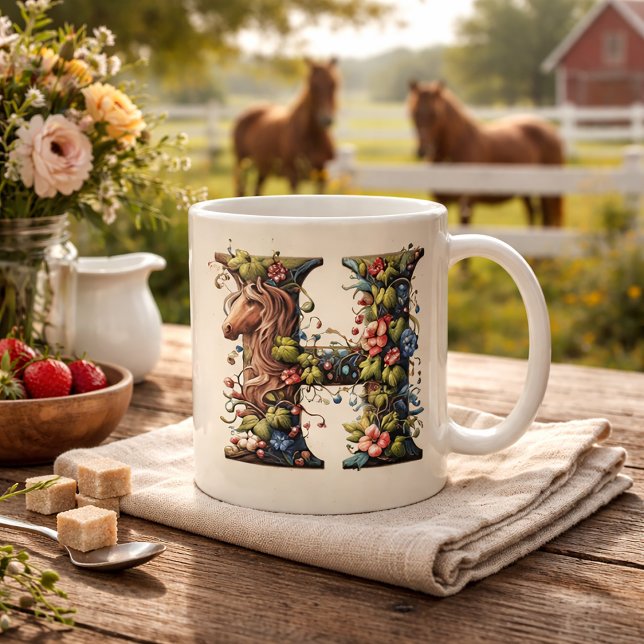 Mug Lettre H Cheval et Vin Fleur (Créateur téléchargé)