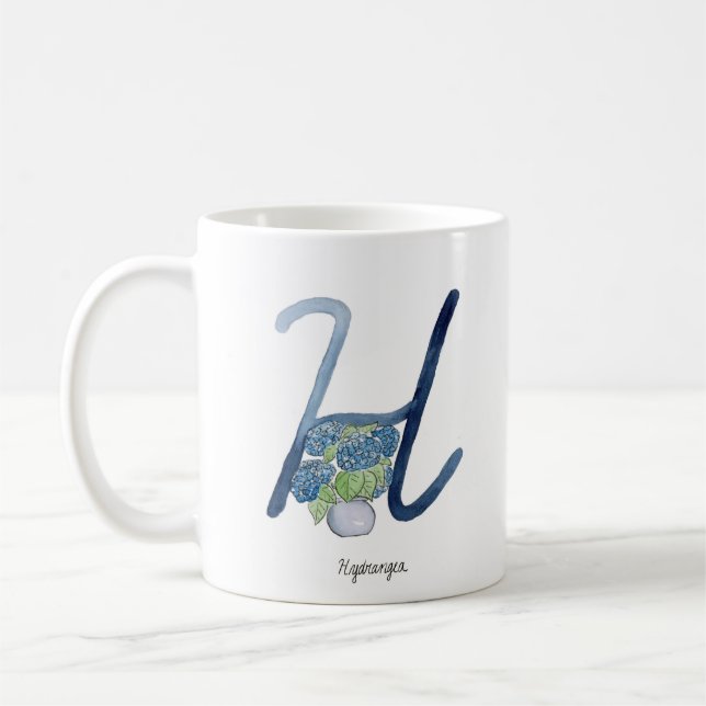 Mug Lettre "H" de la fleur d'aquarelle initiale de muq (Gauche)