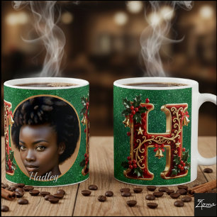 Mug Lettre H de Noël en velours rouge luxueux et or