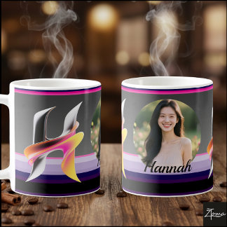 Mug Lettre H Fluides Abstraite Métallique Néon
