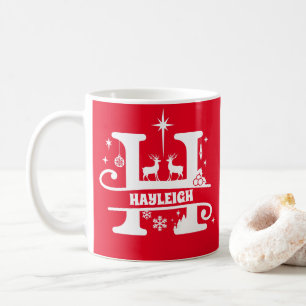 Mug Lettre H Monogramme de Noël Nom initial Rouge