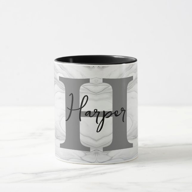 Mug Lettre H Monogramme en Marbre Moderne et Classique (Centre)