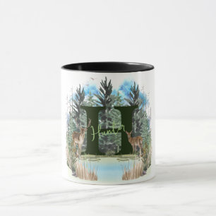 Mug Lettre H Monogramme Personnalisée Cerf Aquarelle