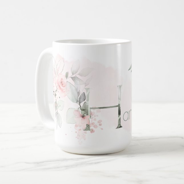 Mug Lettre H Monogramme rose rose rose pâle (Devant gauche)