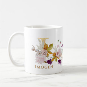 Mug Lettre I - Nom floral or sœur collègue amie