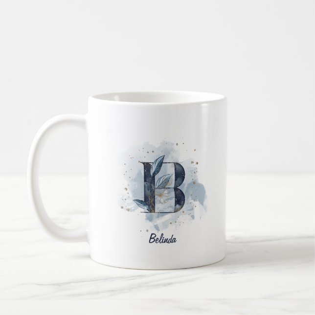 Mug Lettre initiale B personnalisée aquarelle bleue (Gauche)