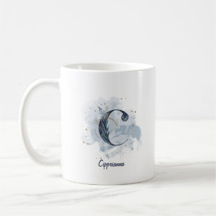Mug Lettre initiale C personnalisée aquarelle bleue