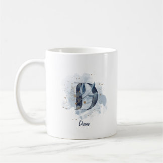 Mug Lettre initiale D personnalisée aquarelle bleue