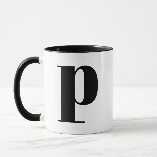 Mug Lettre initiale de Monogramme moderne p Noir et bl (Gauche)