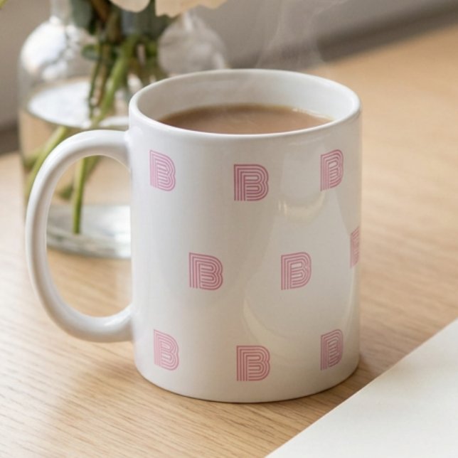 Mug Lettre initiale de monogramme motif simple rose mo (Créateur téléchargé)